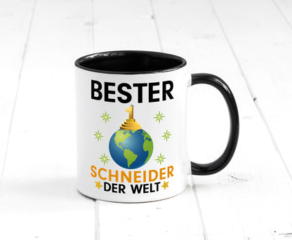 Welt Bester Schneider | Beruf Schneiderei Tasse Weiß - Schwarz - Kaffeetasse / Geschenk / Familie