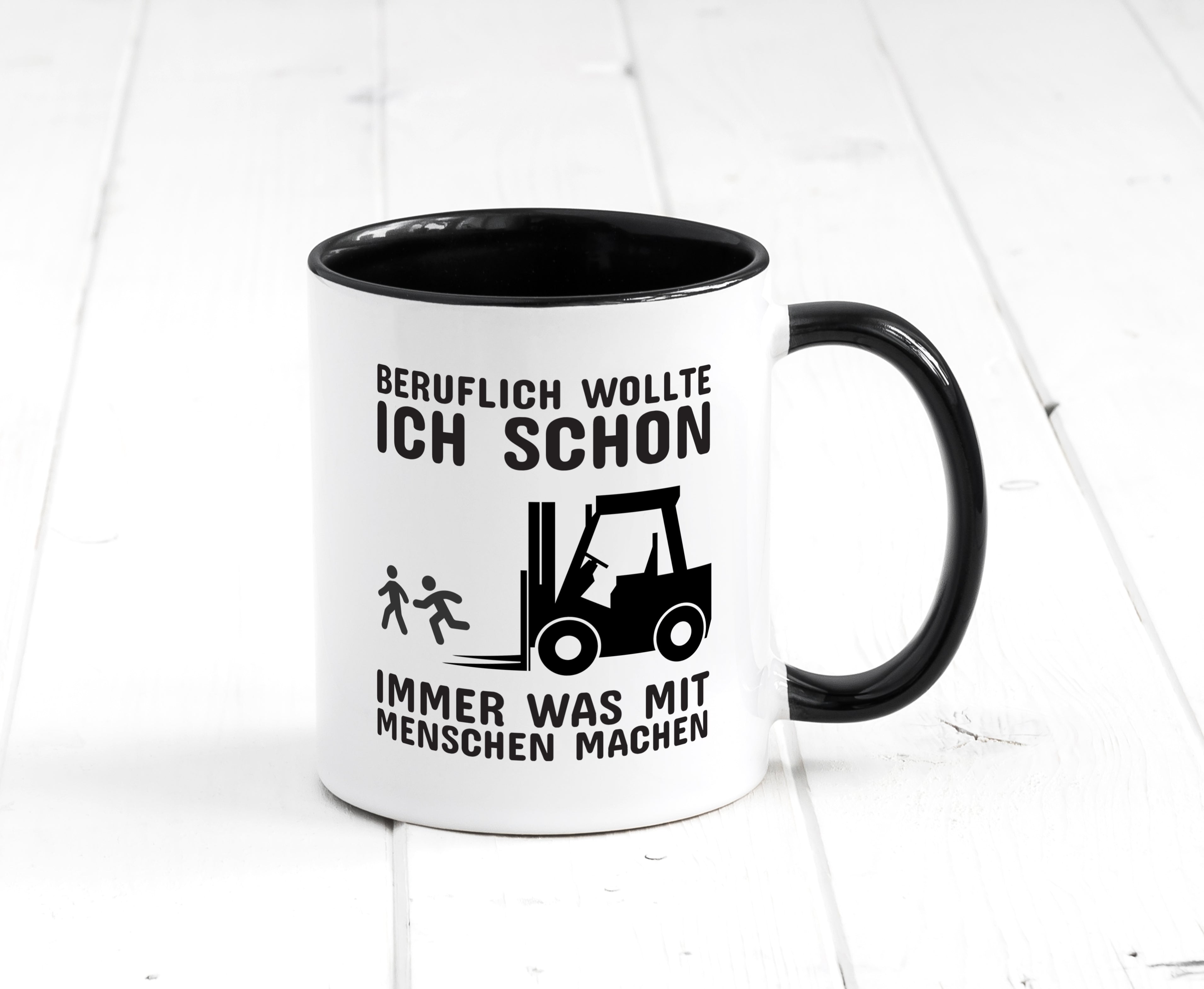 Staplerfahrer Humor | Gabelstapler Tasse | Lagerist Tasse Weiß - Schwarz - Kaffeetasse / Geschenk / Familie