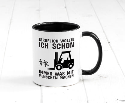 Staplerfahrer Humor | Gabelstapler Tasse | Lagerist Tasse Weiß - Schwarz - Kaffeetasse / Geschenk / Familie