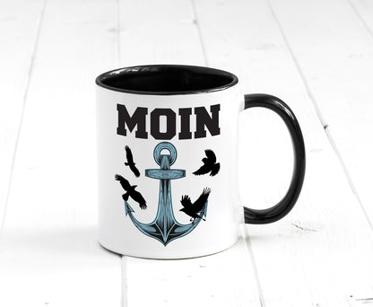 Moin | Norddeutscher Tasse | Nordlicht | Anker Motiv Tasse Weiß - Schwarz - Kaffeetasse / Geschenk / Familie