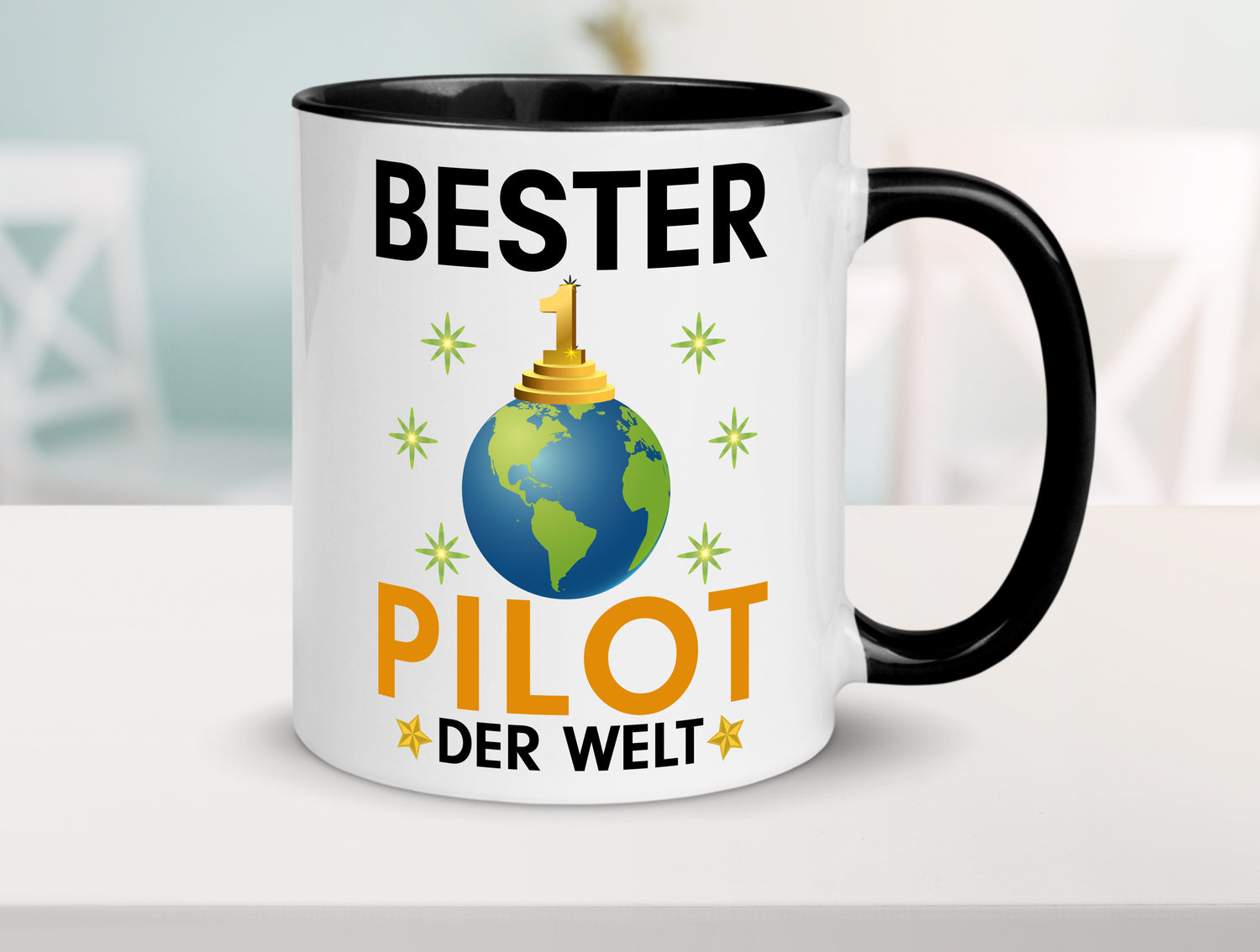 Welt Bester Pilot | Flugzeug | Piloten Tasse Weiß - Schwarz - Kaffeetasse / Geschenk / Familie