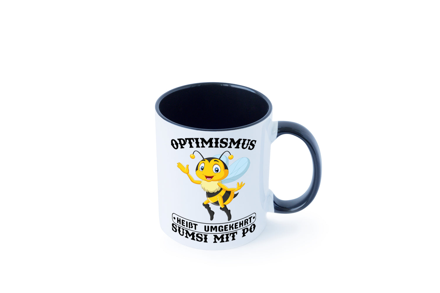 Optimismus umgekehrt Tasse Weiß - Schwarz - Kaffeetasse / Geschenk / Familie