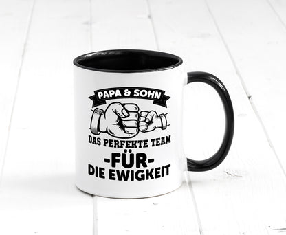 Papa und Sohn | Kinder | Vatertag | Vater Tasse Weiß - Schwarz - Kaffeetasse / Geschenk / Familie