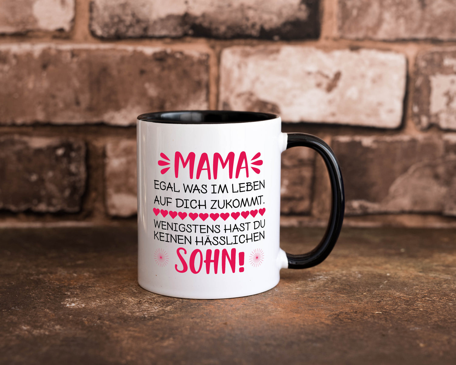 Mama Sohn | Spruch Tasse | lustiger Spruch | Muttertag Tasse Weiß - Schwarz - Kaffeetasse / Geschenk / Familie