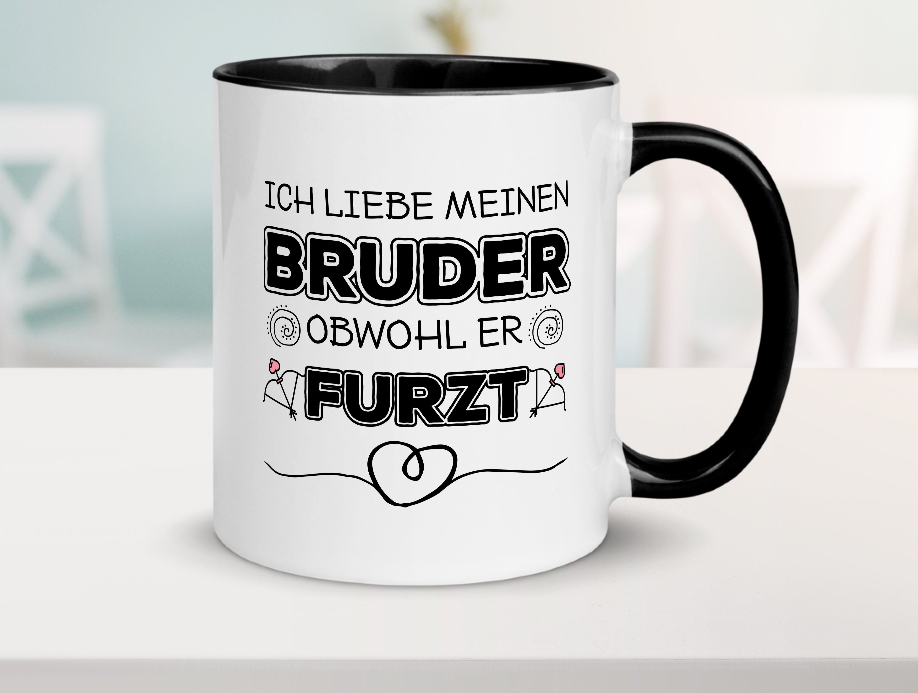 Ich liebe meinen Bruder | Furz | Geschwister Statement Tasse Weiß - Schwarz - Kaffeetasse / Geschenk / Familie