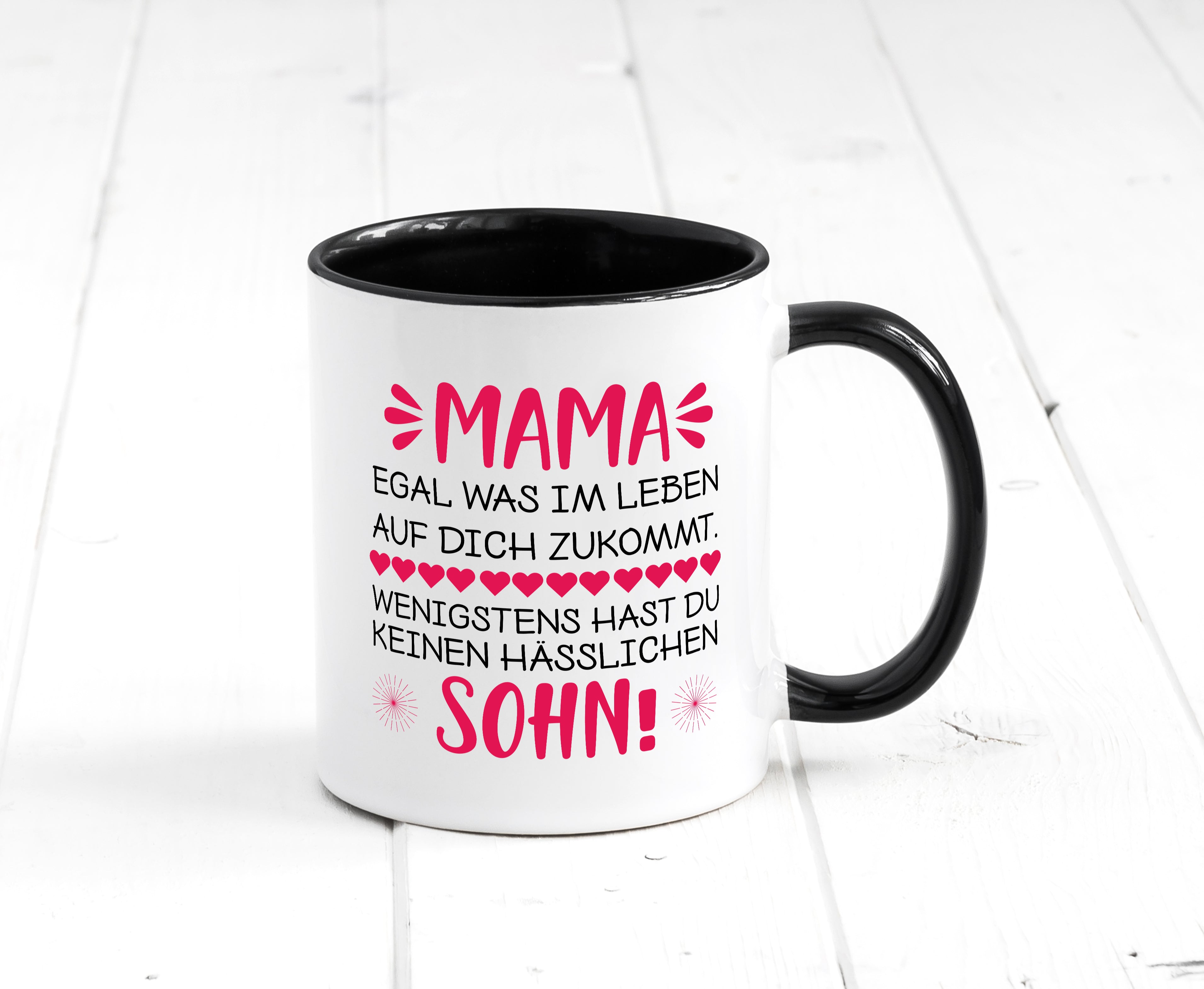 Mama Sohn | Spruch Tasse | lustiger Spruch | Muttertag Tasse Weiß - Schwarz - Kaffeetasse / Geschenk / Familie