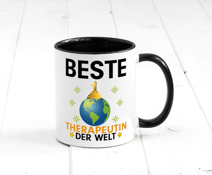 Welt Beste Therapeutin | Psychotherapie | Therapie Tasse Weiß - Schwarz - Kaffeetasse / Geschenk / Familie