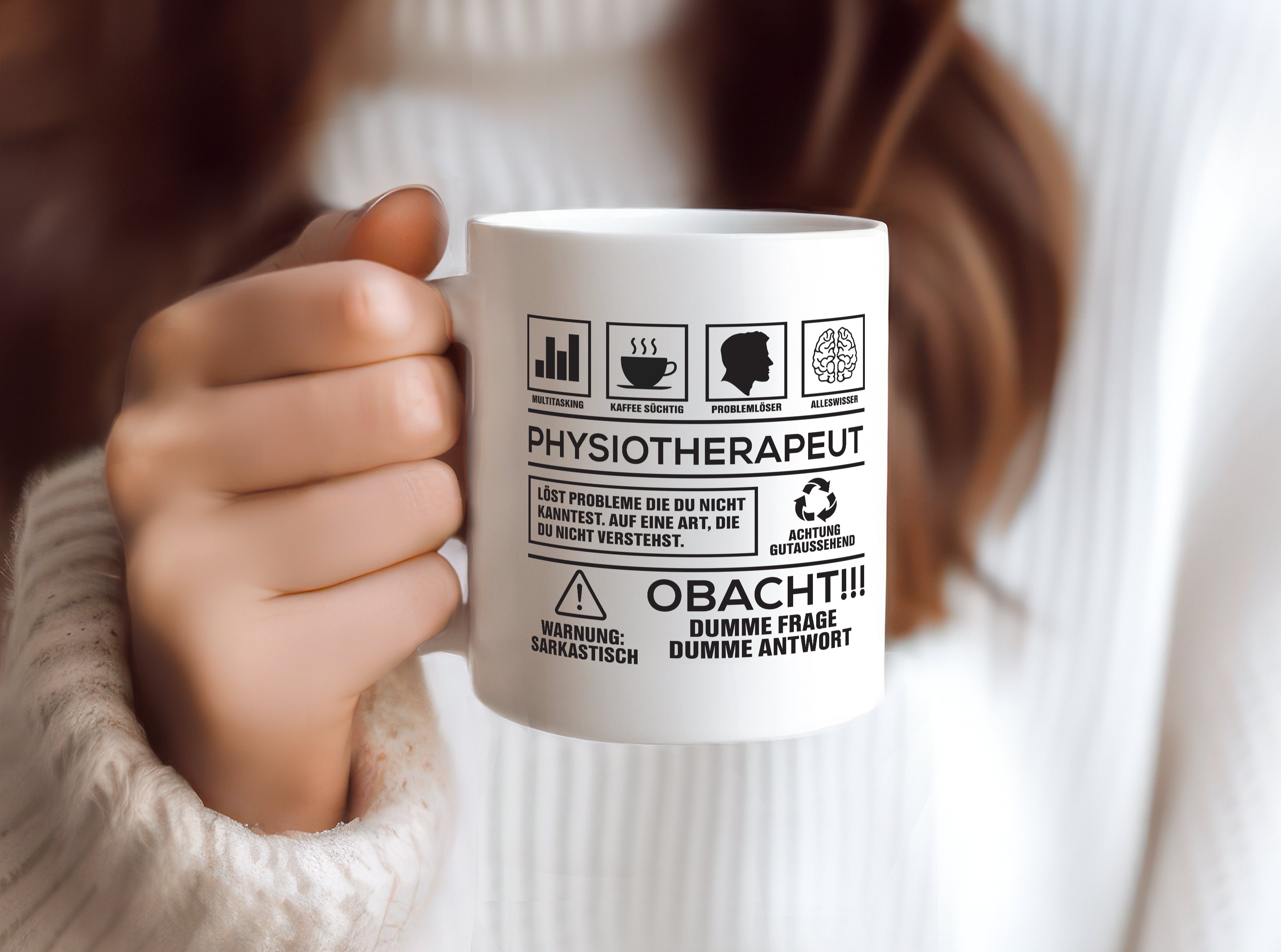 Achtung Probleme Physiotherapeut - Tasse Weiß - Kaffeetasse / Geschenk / Familie