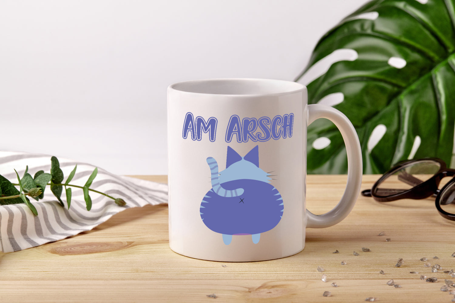 Am Arsch | Katzenmotiv Tasse | Kollege | Katzenbesitzer - Tasse Weiß - Kaffeetasse / Geschenk / Familie