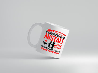 Glückwunsch zur Flucht | Abschied | Arbeitskollegen - Tasse Weiß - Kaffeetasse / Geschenk / Familie