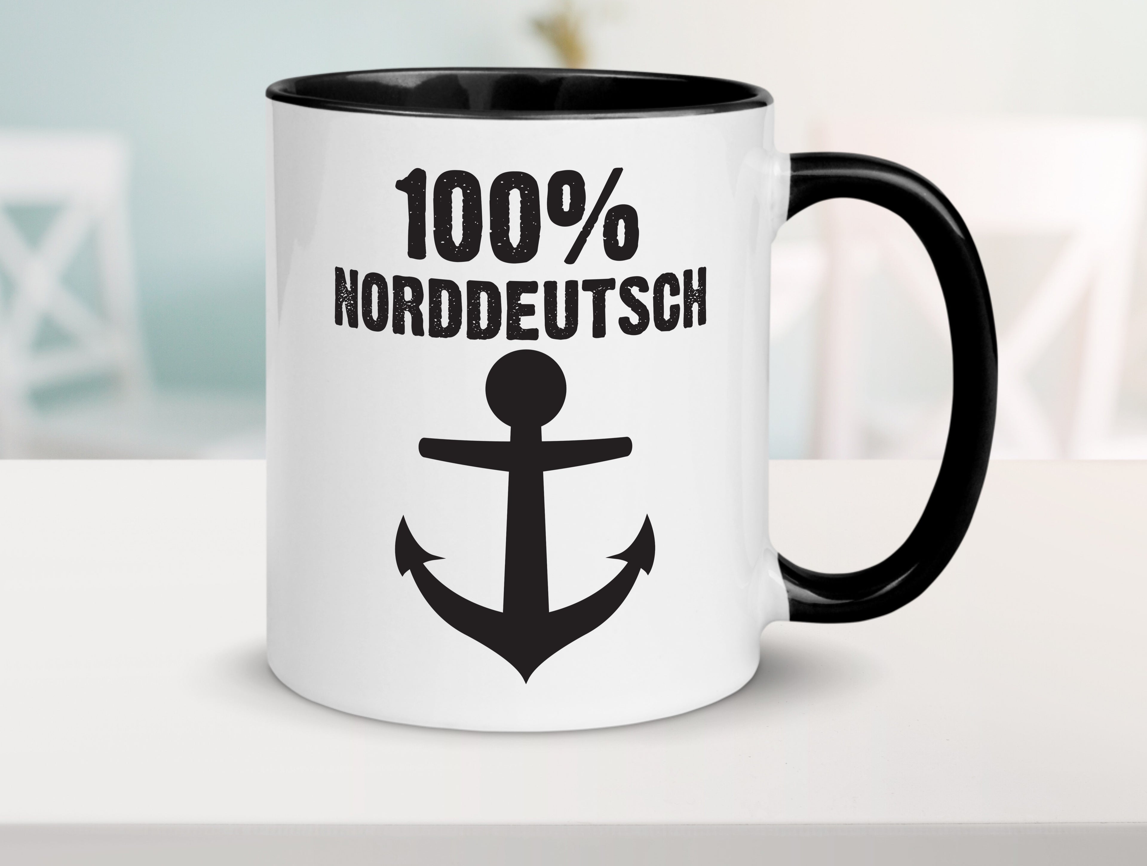 100% Norddeutsch | Norddeutscher Tasse | Nordlicht Tasse Weiß - Schwarz - Kaffeetasse / Geschenk / Familie