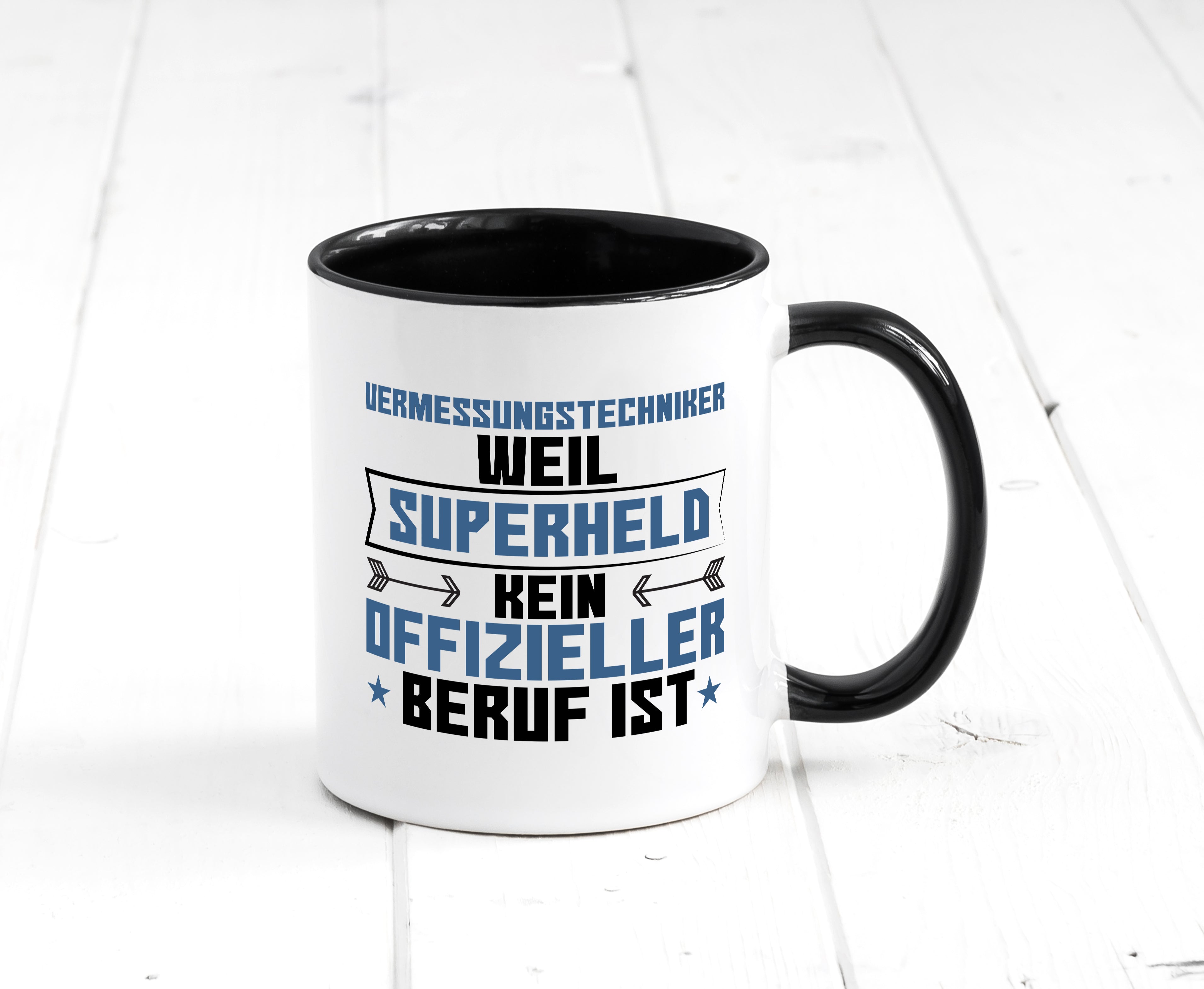 Superheld Vermessungstechniker | Techniker Tasse Weiß - Schwarz - Kaffeetasse / Geschenk / Familie