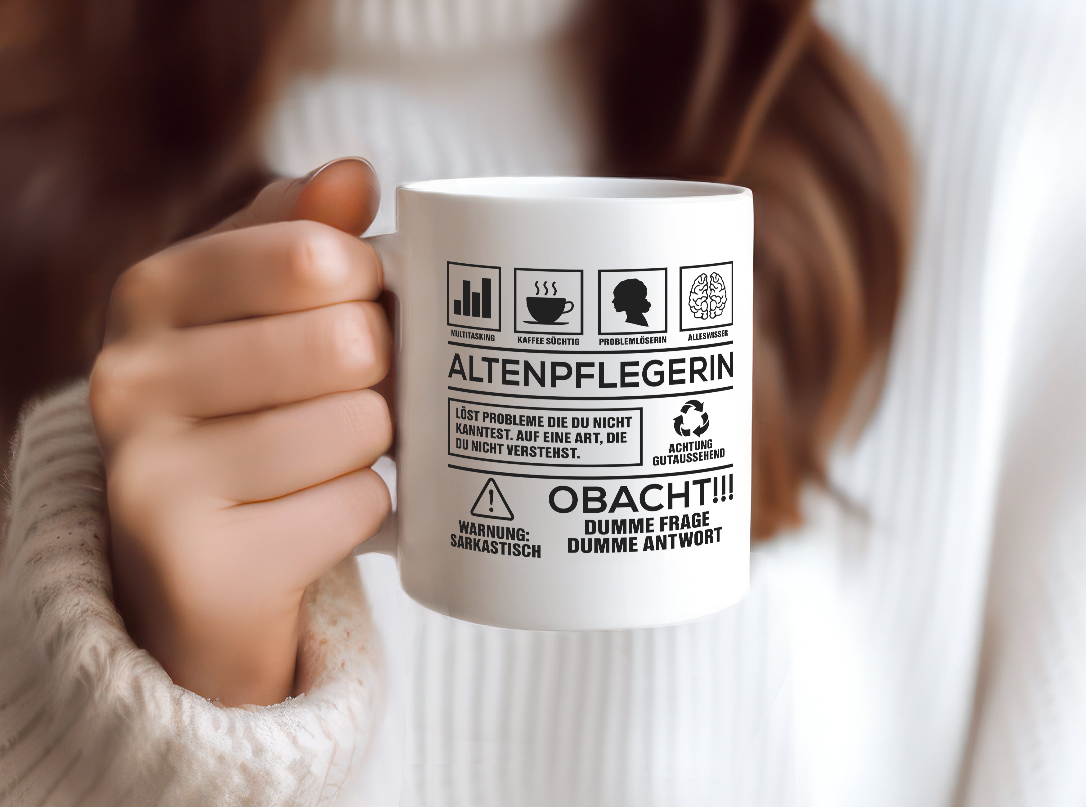 Achtung Probleme Altenpflegerin | Pflegepersonal | Pflege - Tasse Weiß - Kaffeetasse / Geschenk / Familie