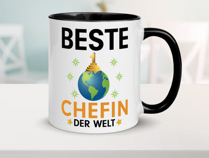 Welt Beste Chefin | Führungskraft | Vorgesetzte Tasse Weiß - Schwarz - Kaffeetasse / Geschenk / Familie