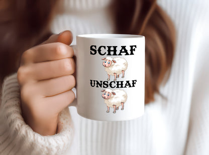 Schaf Unschaf - Tasse Weiß - Kaffeetasse / Geschenk / Familie