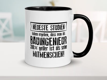 Neuste Studien: Bauingenieur | Ingenieur Tasse Weiß - Schwarz - Kaffeetasse / Geschenk / Familie