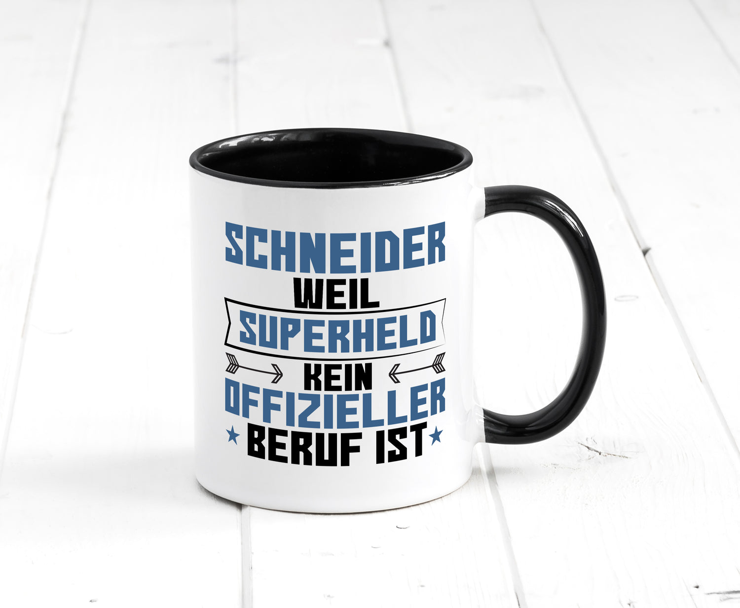 Superheld Schneider | Beruf Schneiderei Tasse Weiß - Schwarz - Kaffeetasse / Geschenk / Familie