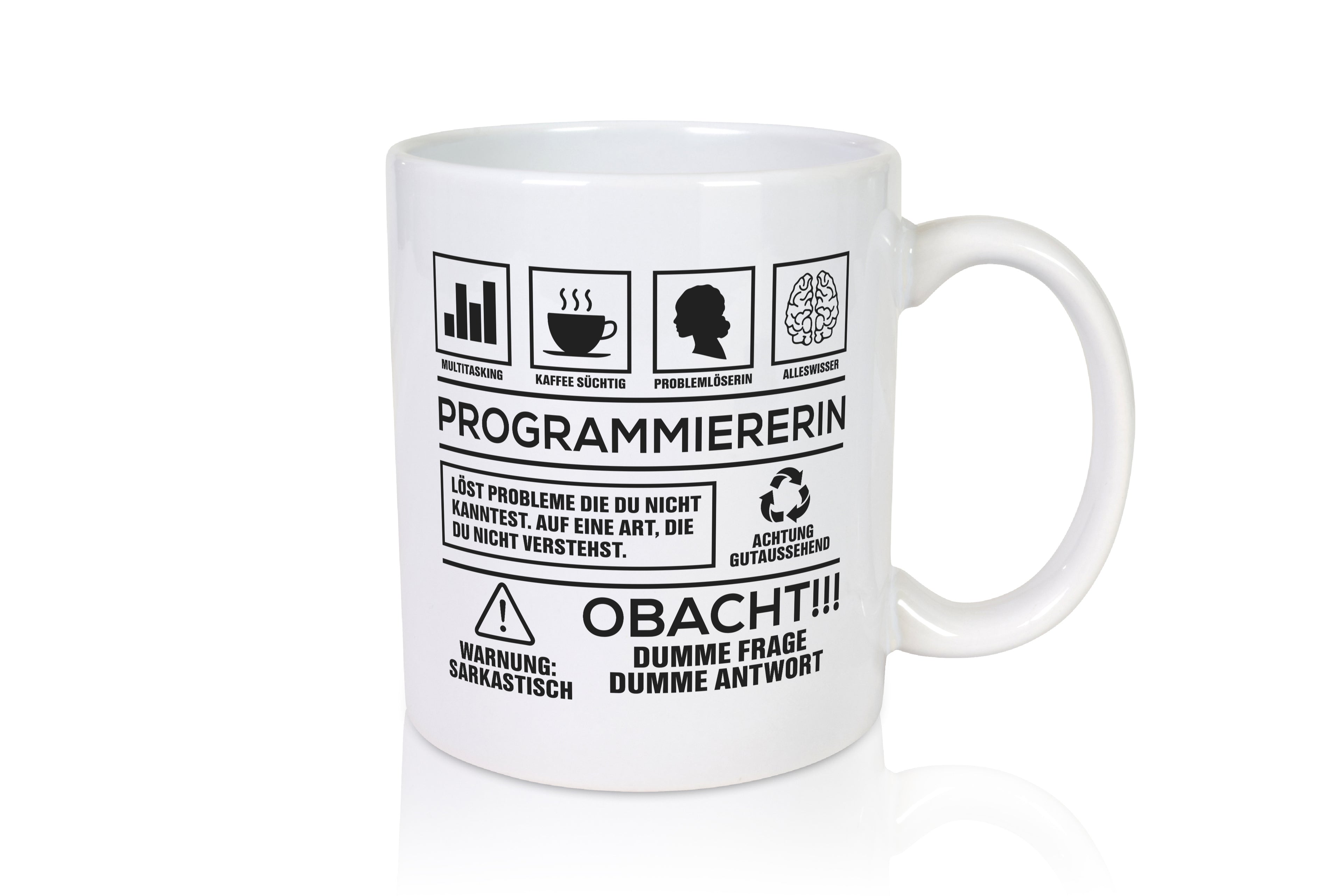 Achtung Probleme Programmiererin | Software Entwickler - Tasse Weiß - Kaffeetasse / Geschenk / Familie