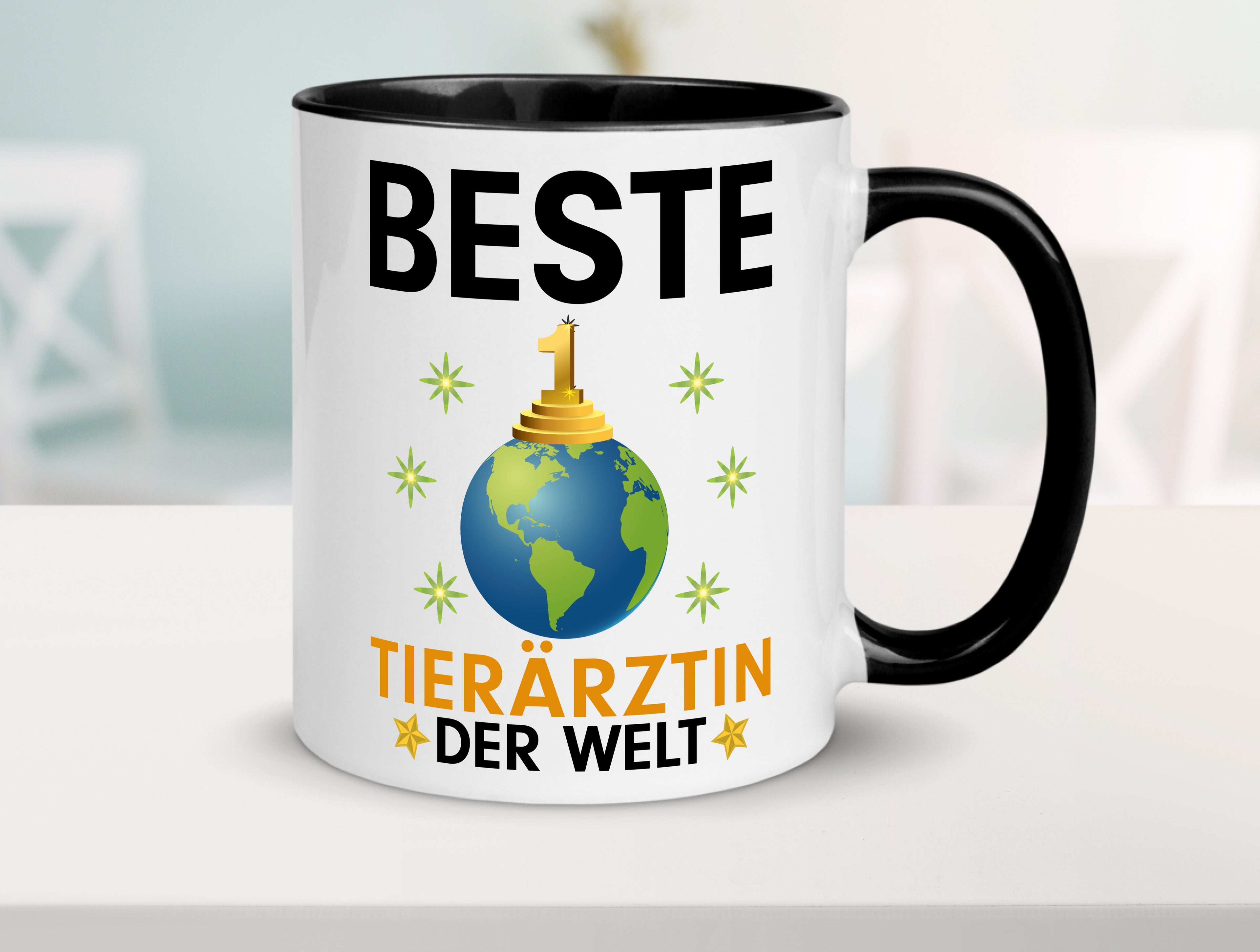 Welt Beste Tierärztin | Mediziner | Tiermedizin Tasse Weiß - Schwarz - Kaffeetasse / Geschenk / Familie