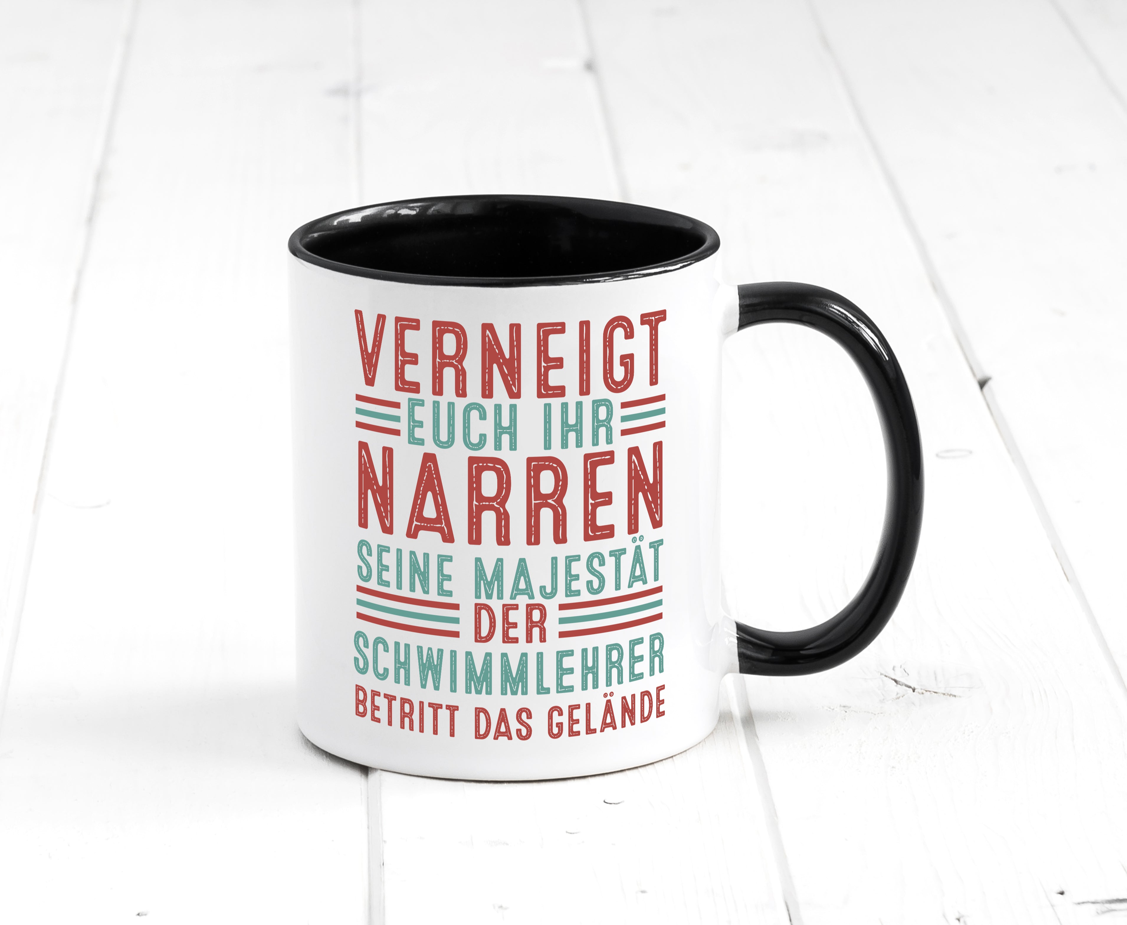 Verneigt euch: Schwimmlehrer | Lehrer | schwimmen Tasse Weiß - Schwarz - Kaffeetasse / Geschenk / Familie