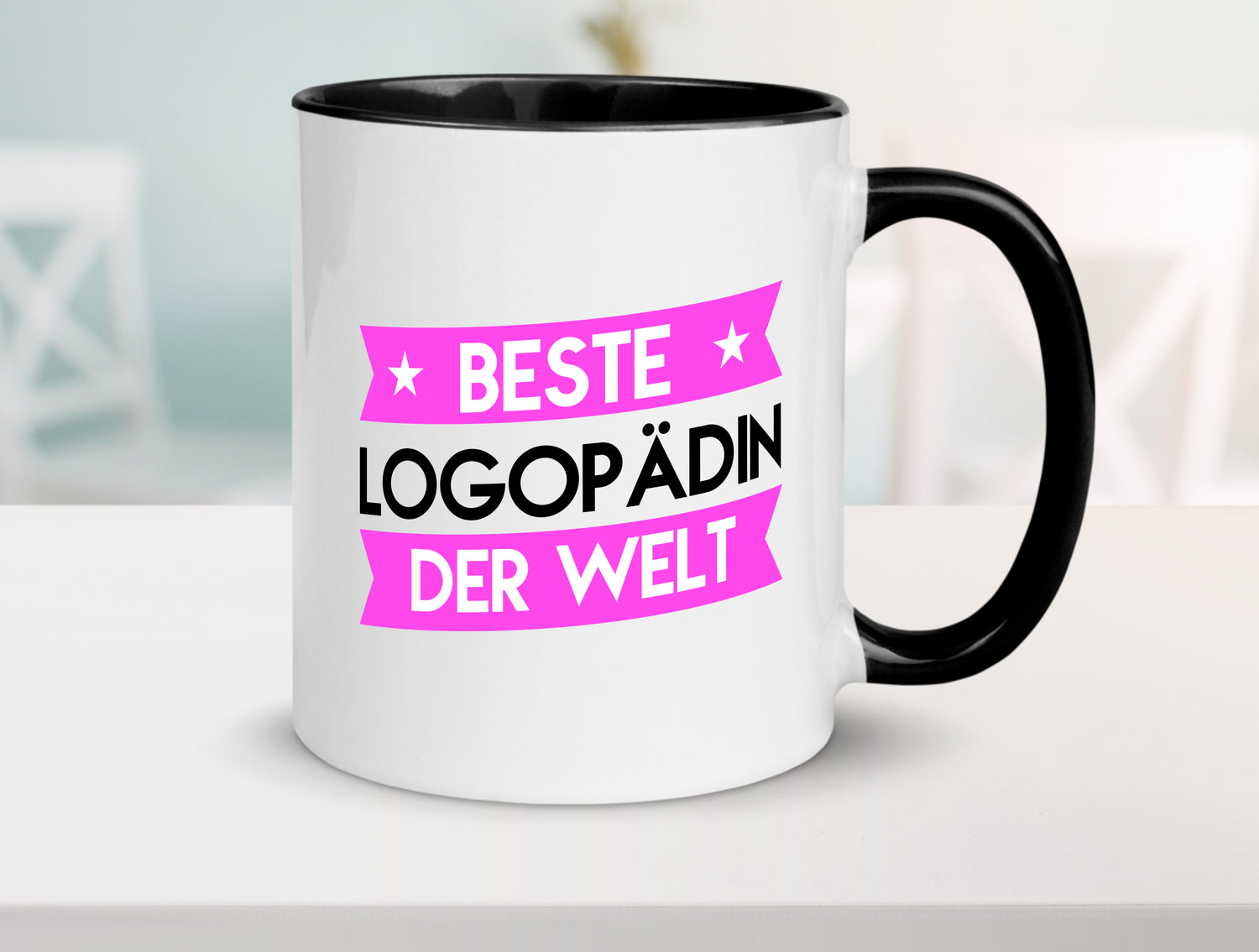 Beste Logopädin | Sprachtherapie Tasse Weiß - Schwarz - Kaffeetasse / Geschenk / Familie