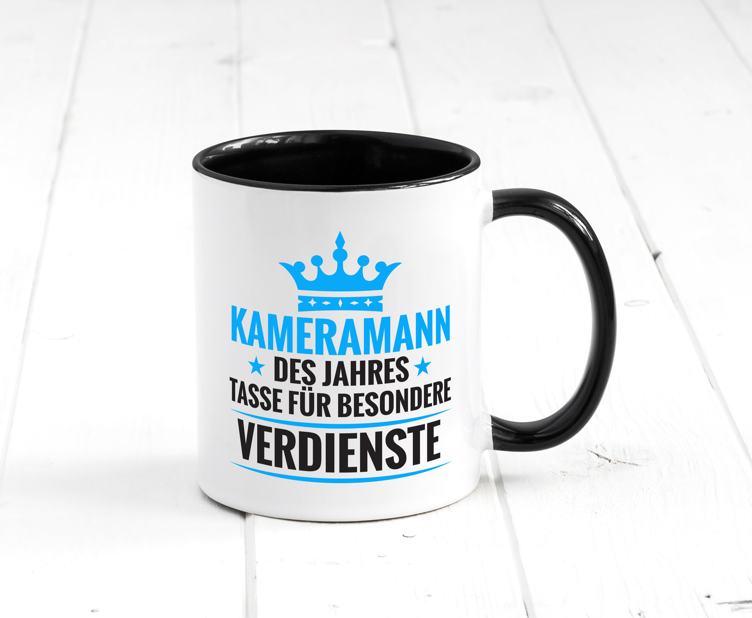 Besonderer Verdienst: Kameramann | Kamera Tasse Weiß - Schwarz - Kaffeetasse / Geschenk / Familie