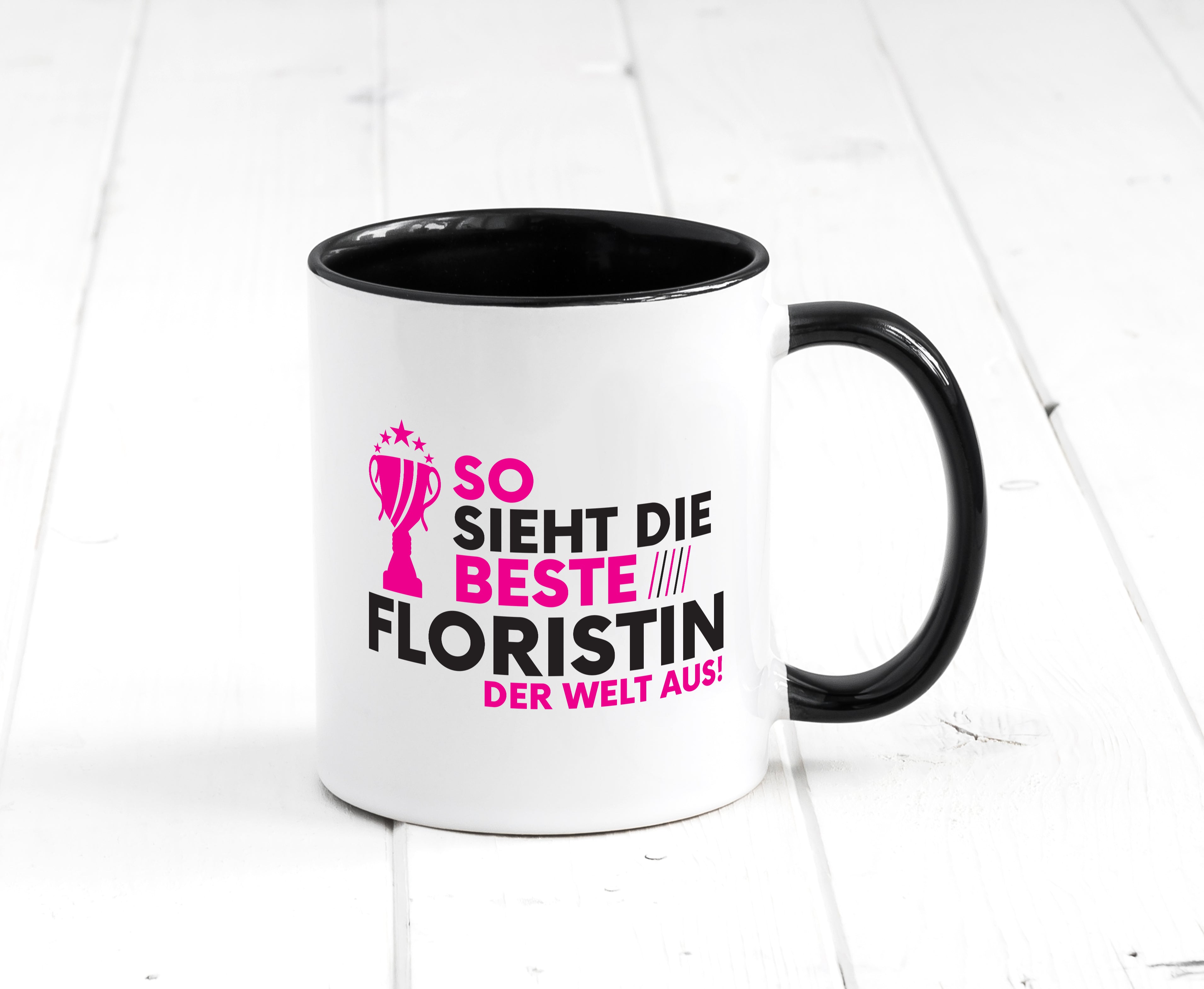 Die Weltbeste Floristin | Blumen Verkäuferin Tasse Weiß - Schwarz - Kaffeetasse / Geschenk / Familie