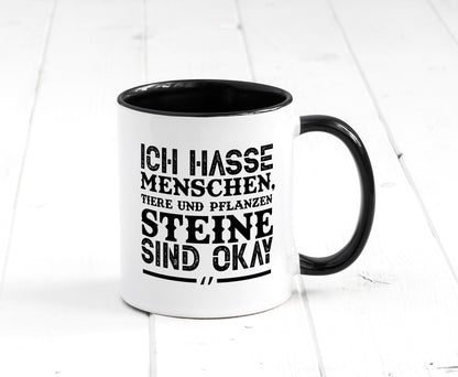 Ich hasse Menschen Tasse Weiß - Schwarz - Kaffeetasse / Geschenk / Familie