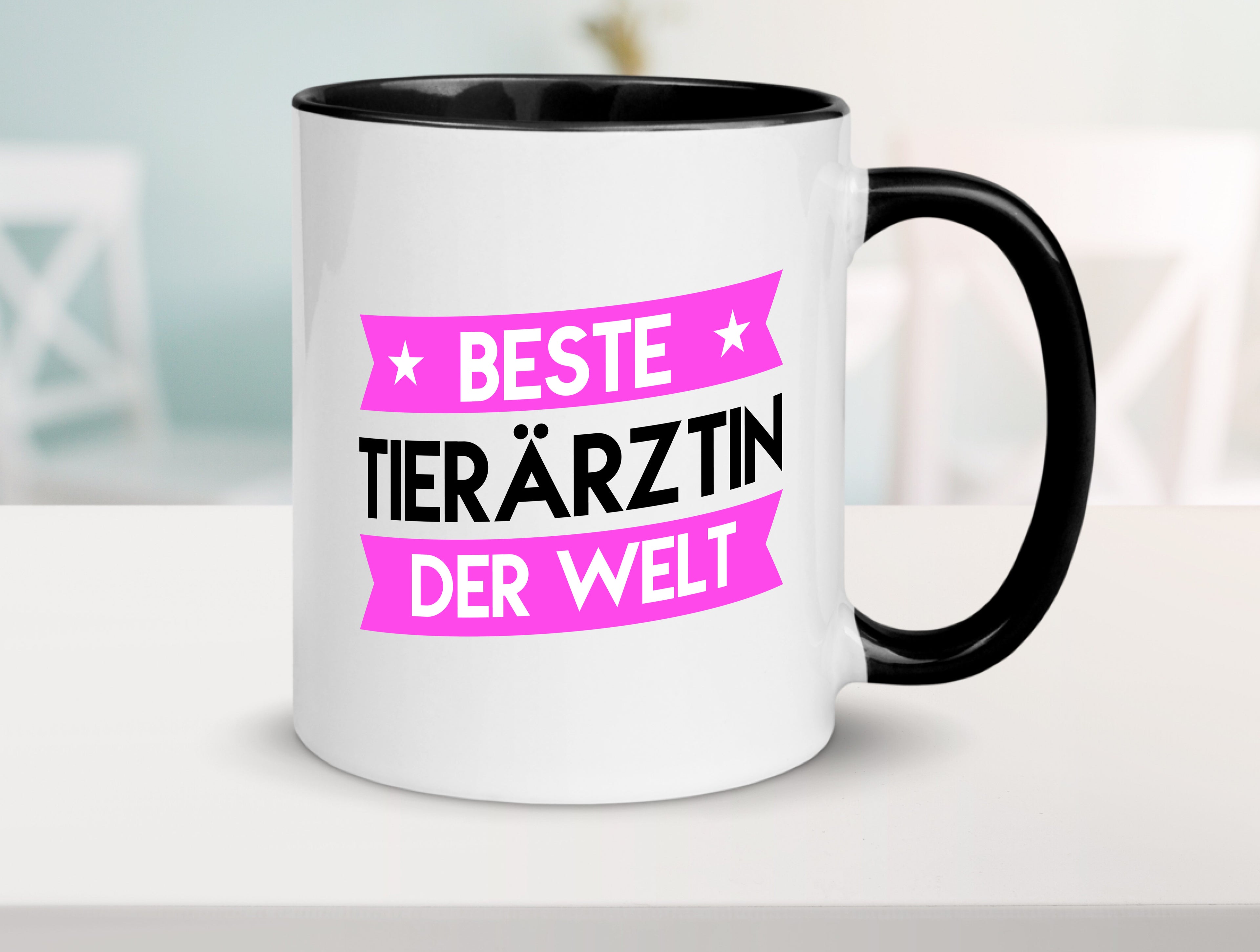 Beste Tierärztin | Mediziner | Tiermedizin Tasse Weiß - Schwarz - Kaffeetasse / Geschenk / Familie