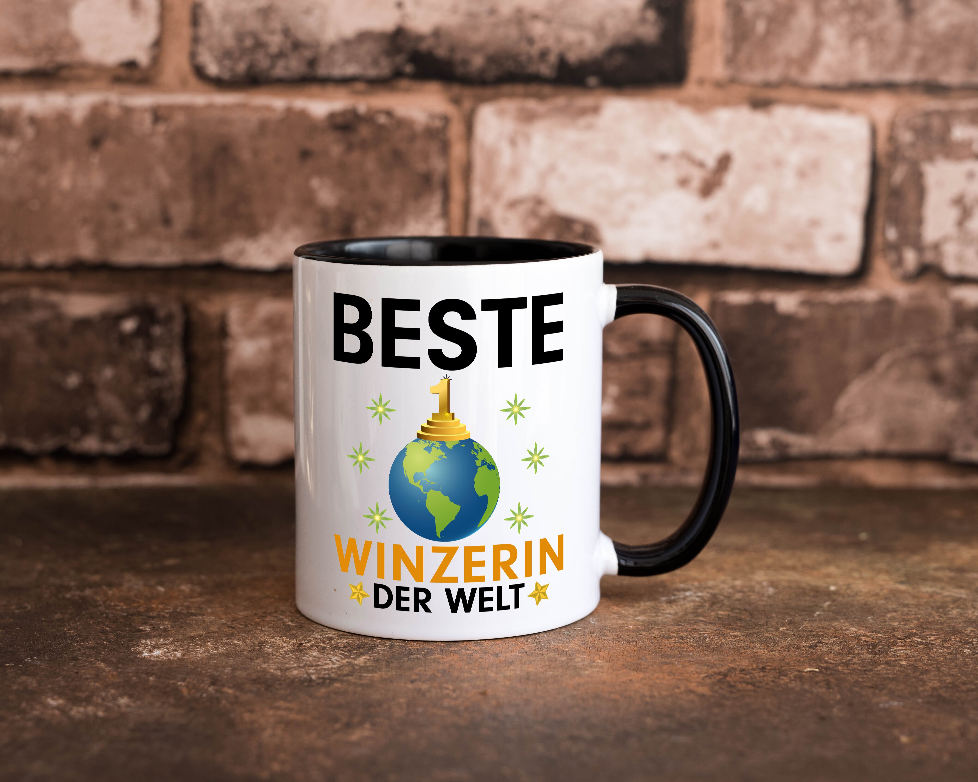 Welt Beste Winzerin | Weinbauer | Wein Tasse Weiß - Schwarz - Kaffeetasse / Geschenk / Familie