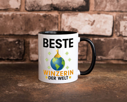 Welt Beste Winzerin | Weinbauer | Wein Tasse Weiß - Schwarz - Kaffeetasse / Geschenk / Familie