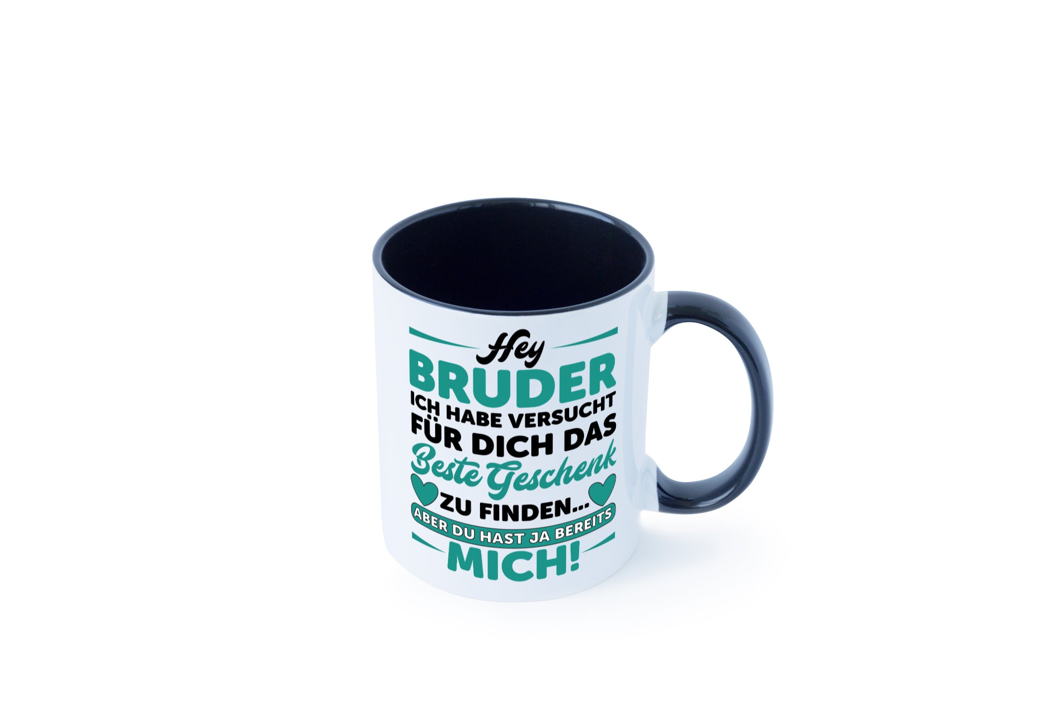 Hey Bruder | Spruch Tasse | Geschwisterliebe | lustig Tasse Weiß - Schwarz - Kaffeetasse / Geschenk / Familie