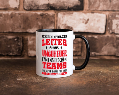 Stolzer Teamleiter | Beruf Tasse | Mitarbeiter Humor Tasse Weiß - Schwarz - Kaffeetasse / Geschenk / Familie