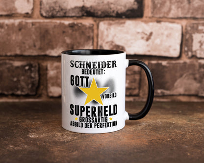 Bedeutung von Schneider | Beruf Schneiderei Tasse Weiß - Schwarz - Kaffeetasse / Geschenk / Familie