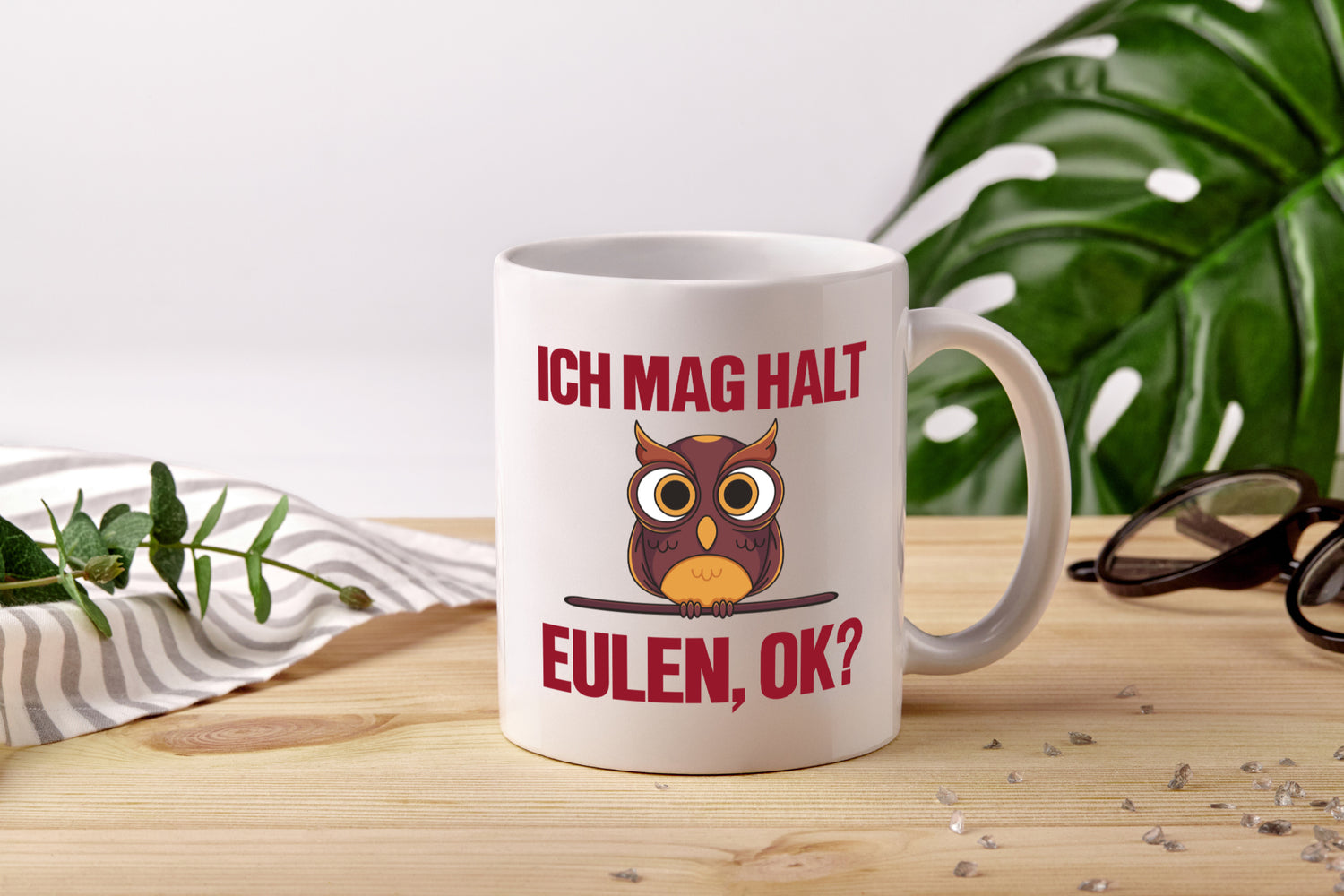 Ich mag Eulen | Spruch | süße Eule | Motiv - Tasse Weiß - Kaffeetasse / Geschenk / Familie