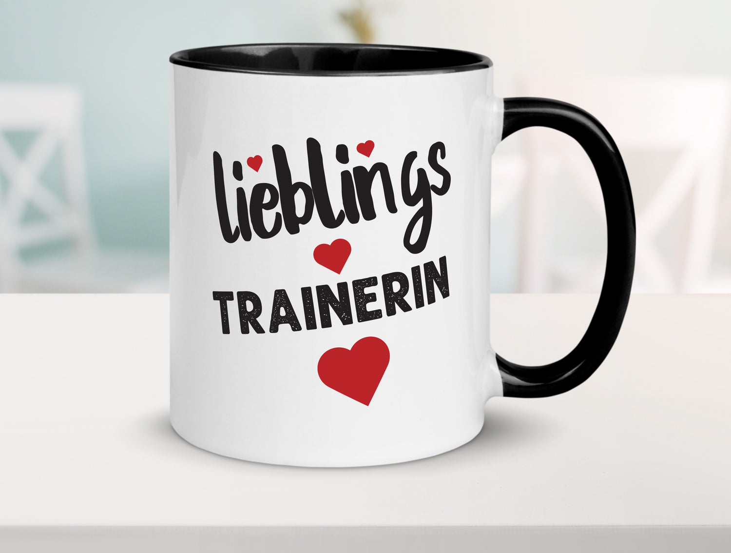 Lieblingstrainerin | Dankeschön Tasse | Sport Trainerin Tasse Weiß - Schwarz - Kaffeetasse / Geschenk / Familie