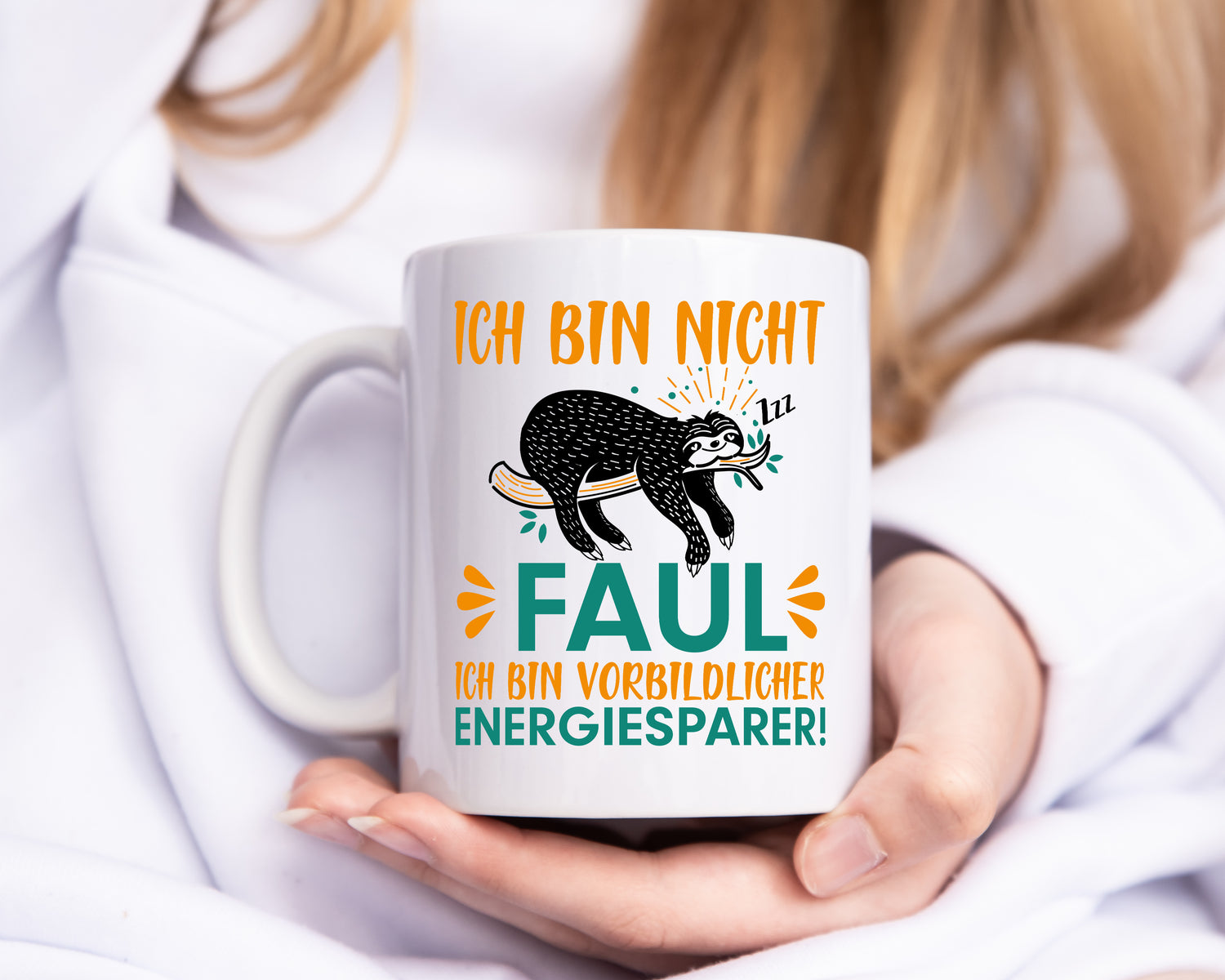 Fauler Energiesparer | Faultier Tasse | Faulpelz Humor - Tasse Weiß - Kaffeetasse / Geschenk / Familie