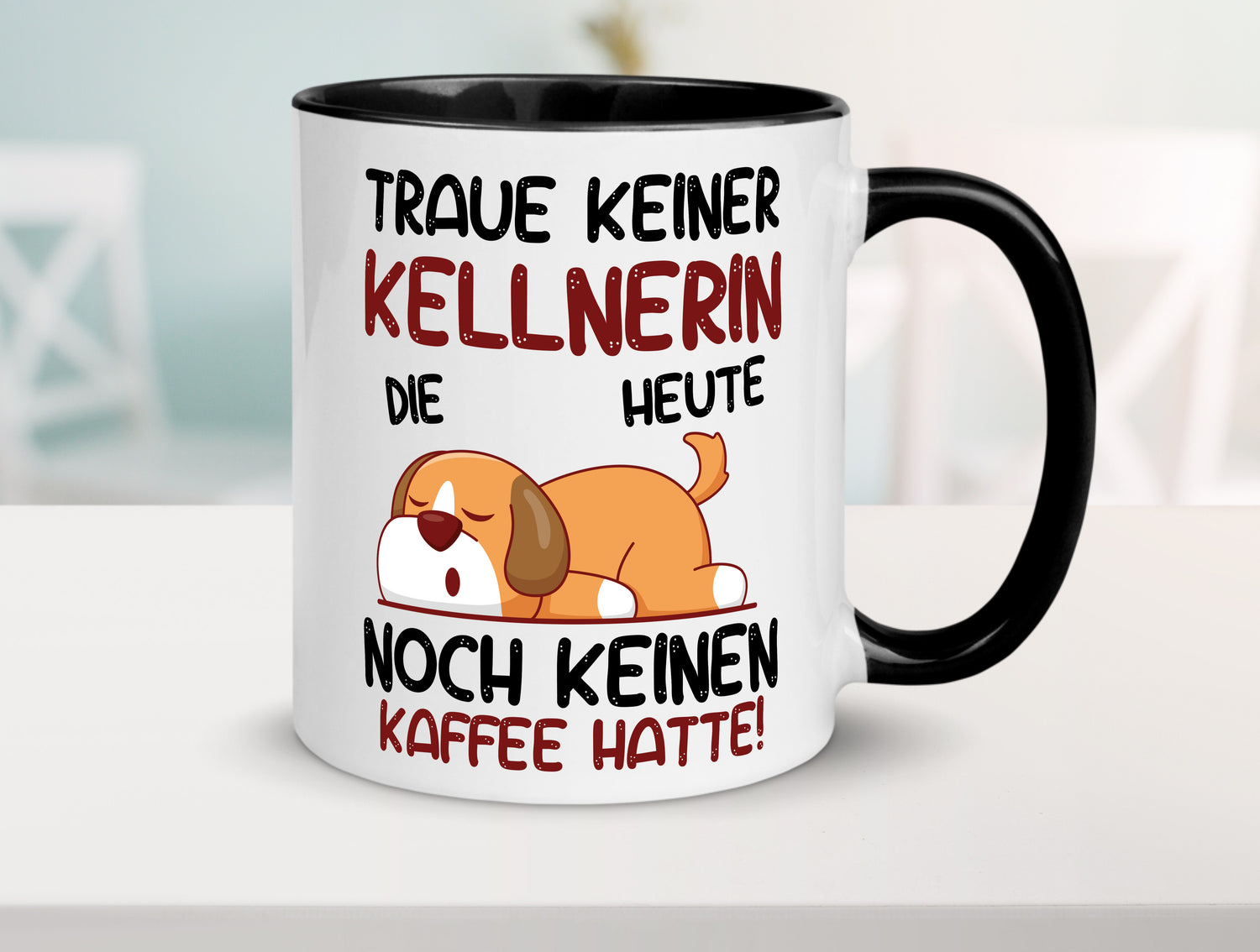 Traue keinem Kellnerin | Beruf kellnern | Bedienung Tasse Weiß - Schwarz - Kaffeetasse / Geschenk / Familie