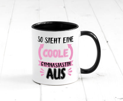 Coole Gymnasiastin | Mädchen Tasse | Schülerin Tasse Weiß - Schwarz - Kaffeetasse / Geschenk / Familie