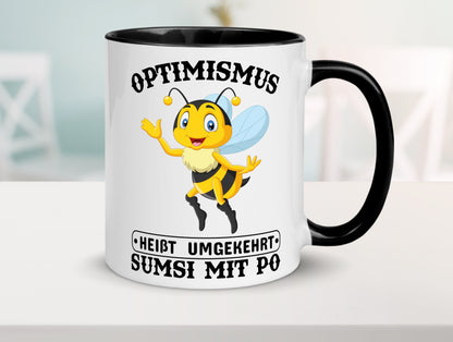 Optimismus umgekehrt Tasse Weiß - Schwarz - Kaffeetasse / Geschenk / Familie