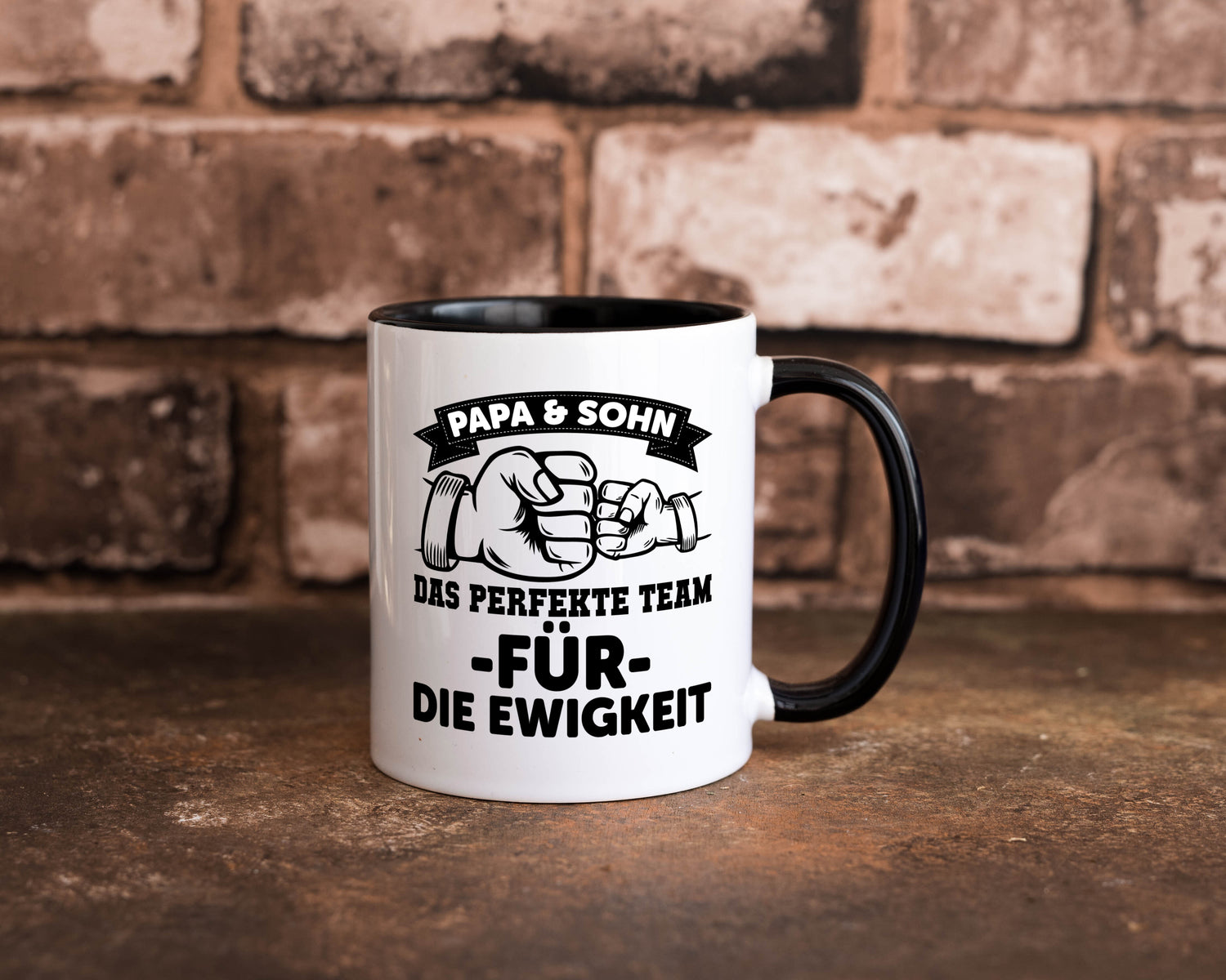 Papa und Sohn | Kinder | Vatertag | Vater Tasse Weiß - Schwarz - Kaffeetasse / Geschenk / Familie