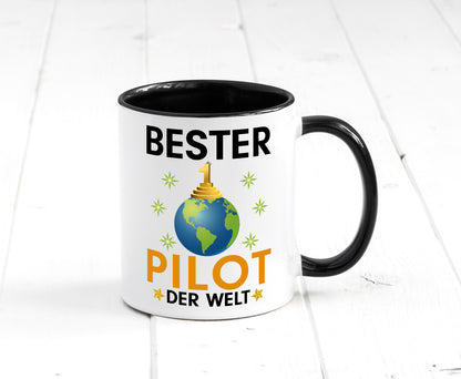 Welt Bester Pilot | Flugzeug | Piloten Tasse Weiß - Schwarz - Kaffeetasse / Geschenk / Familie