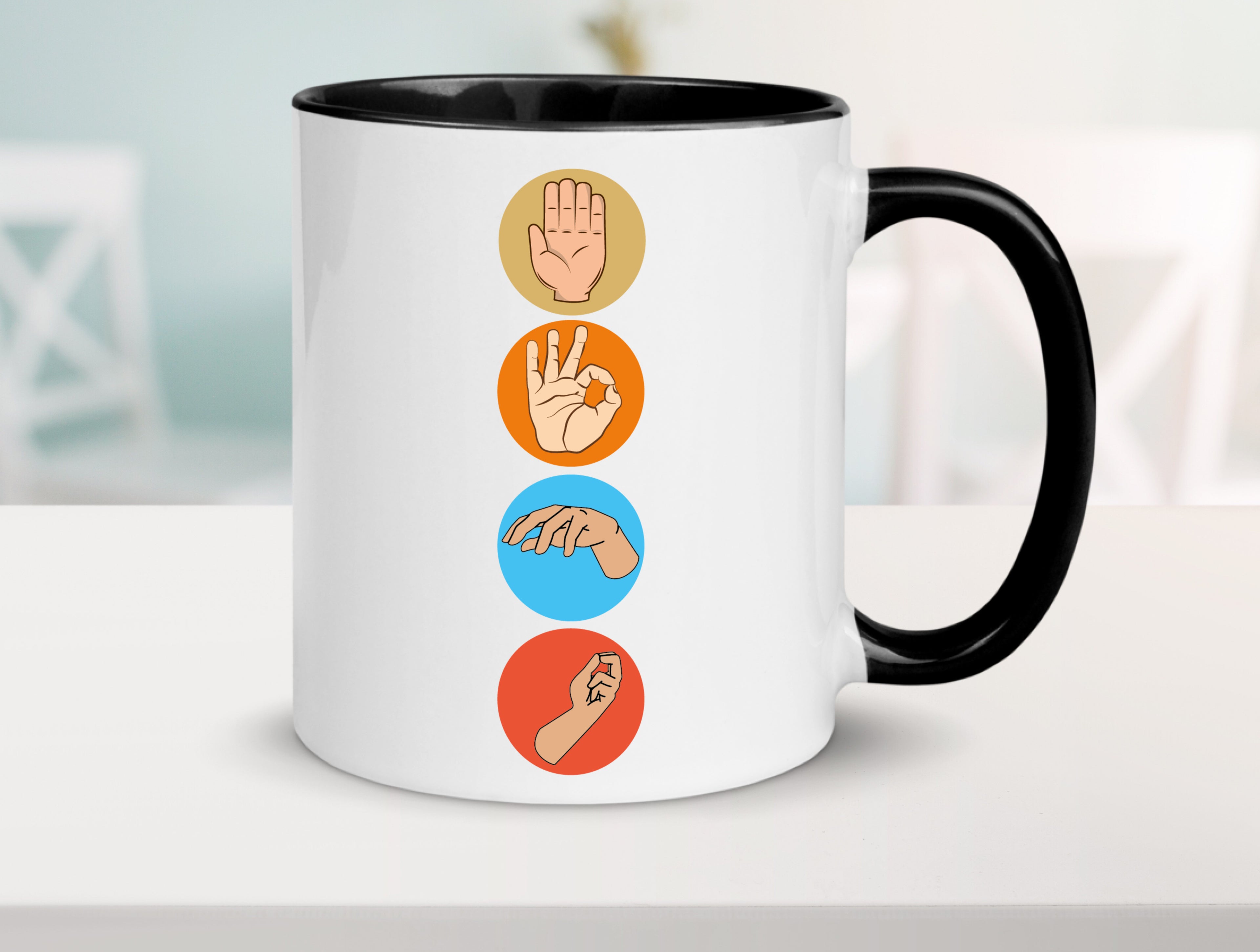 Taucher Tasse | Handzeichen Symbole | Tauchen Hobby Tasse Weiß - Schwarz - Kaffeetasse / Geschenk / Familie