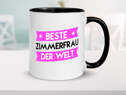 Beste Zimmerfrau| Holzbau | Handwerkerin Tasse Weiß - Schwarz - Kaffeetasse / Geschenk / Familie