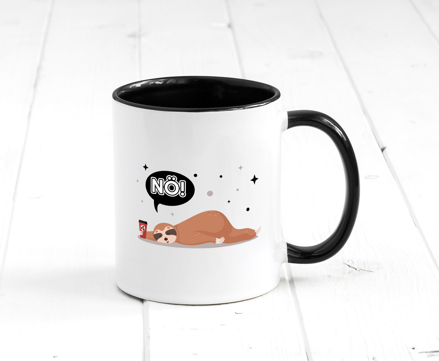 Nö! Ich bin Müde Faultier Tasse Weiß - Schwarz - Kaffeetasse / Geschenk / Familie