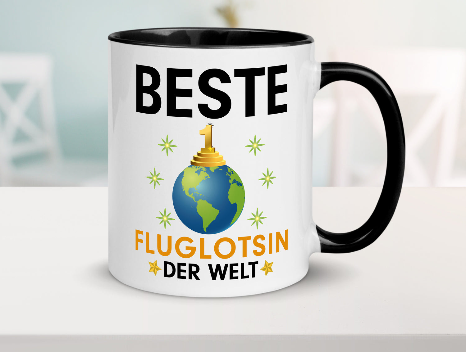 Welt Beste Fluglotsin | Flughafen | Flugverkehr Tasse Weiß - Schwarz - Kaffeetasse / Geschenk / Familie