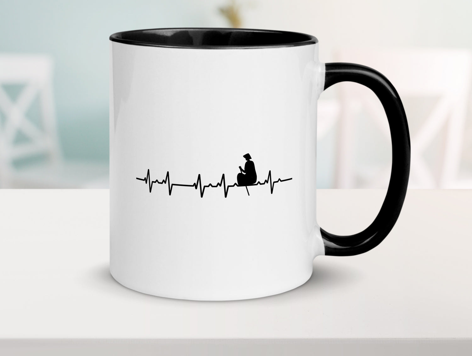 Rudern Herzschlag | Motiv Ruderer | Boot | Kanu Tasse Weiß - Schwarz - Kaffeetasse / Geschenk / Familie