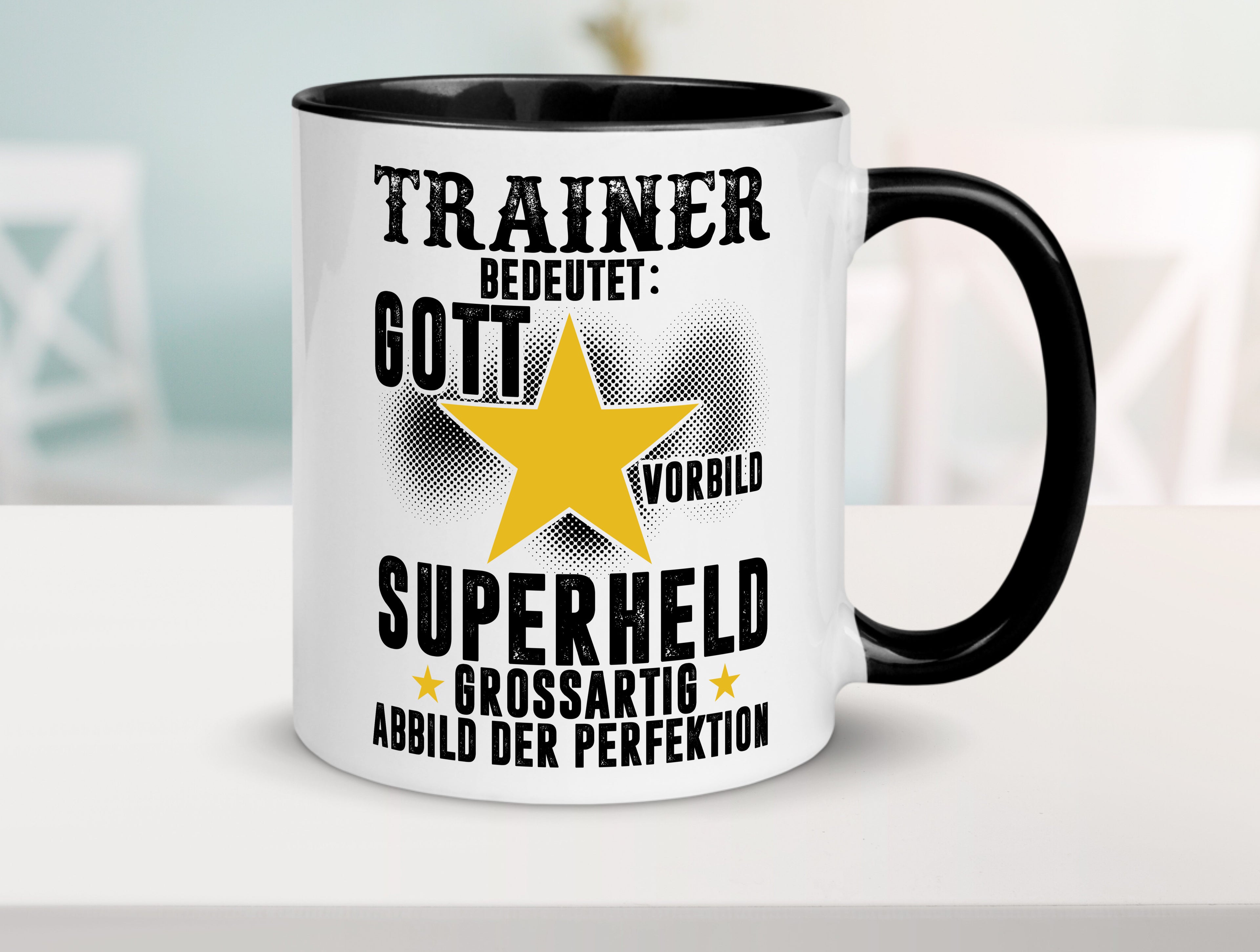 Bedeutung von Trainer | Verein | Sport Tasse Weiß - Schwarz - Kaffeetasse / Geschenk / Familie