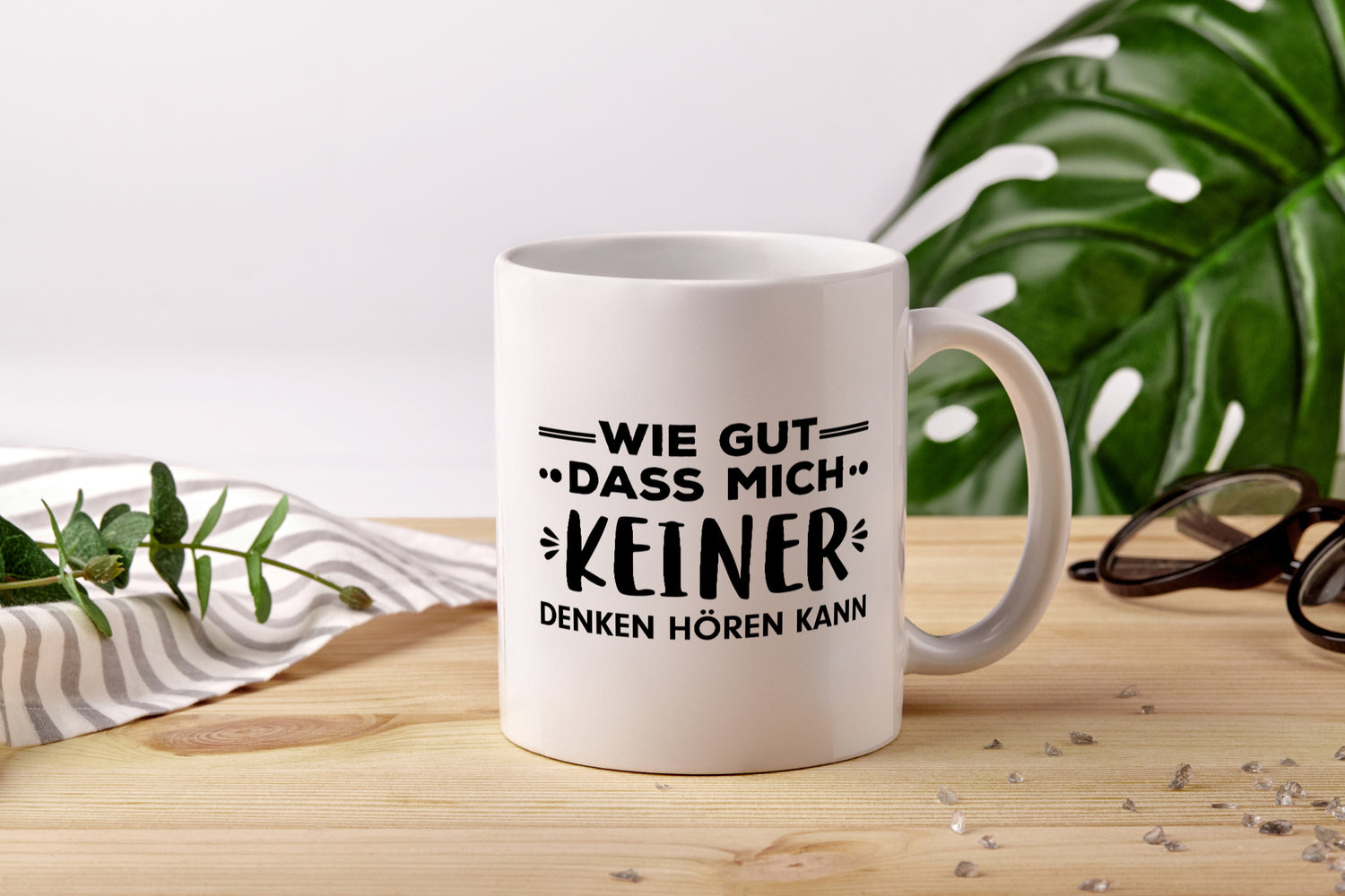 Denken Hören | Gedanken Tasse | lustiger Spruch - Tasse Weiß - Kaffeetasse / Geschenk / Familie