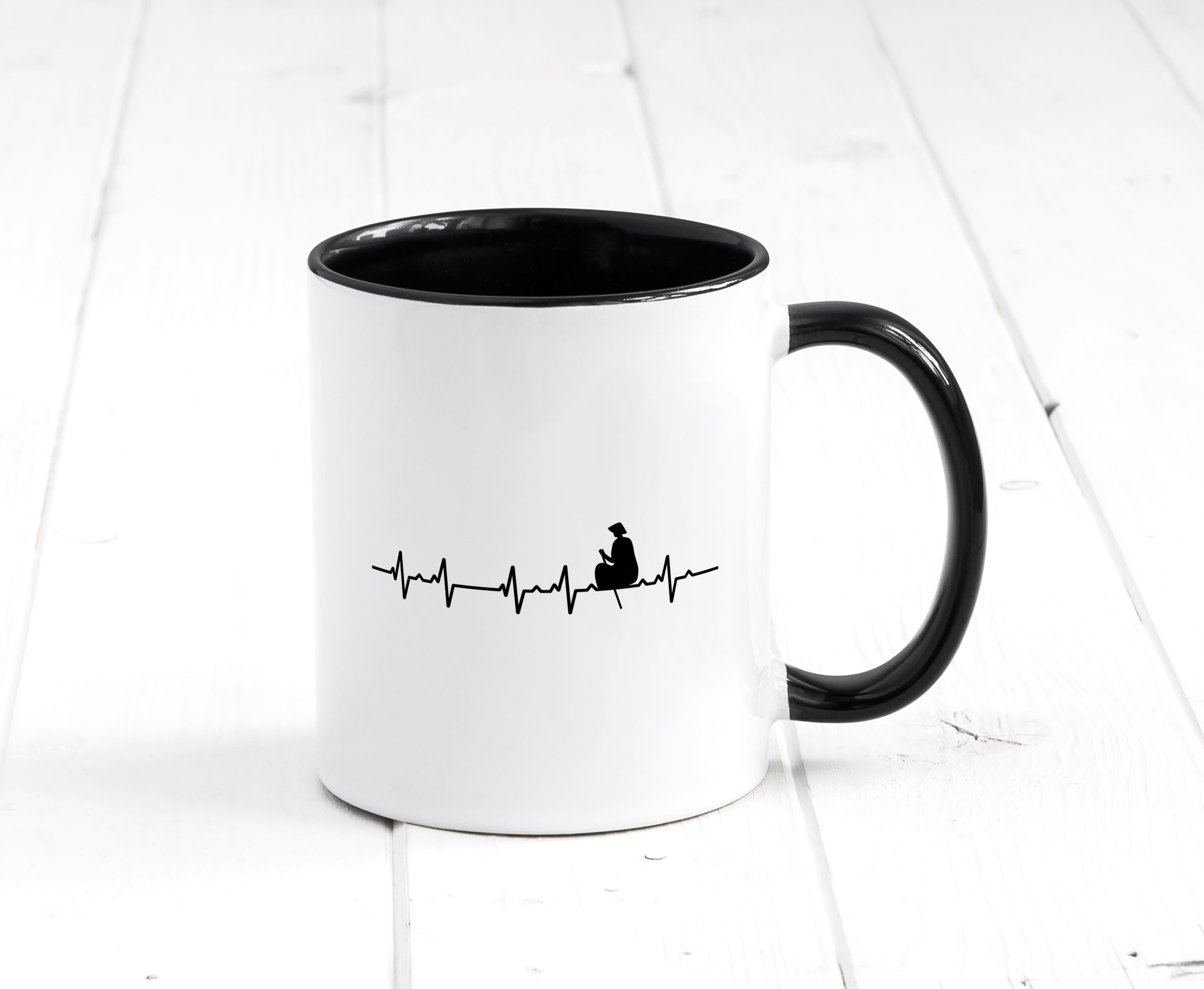 Rudern Herzschlag | Motiv Ruderer | Boot | Kanu Tasse Weiß - Schwarz - Kaffeetasse / Geschenk / Familie